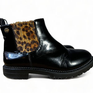 Nine west kids boots Sz 2 Black patton leather leapord ABBY chelsea bootie